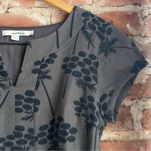 Boden Gray & Black Floral Belted Cap Sleeve Sheath Dress